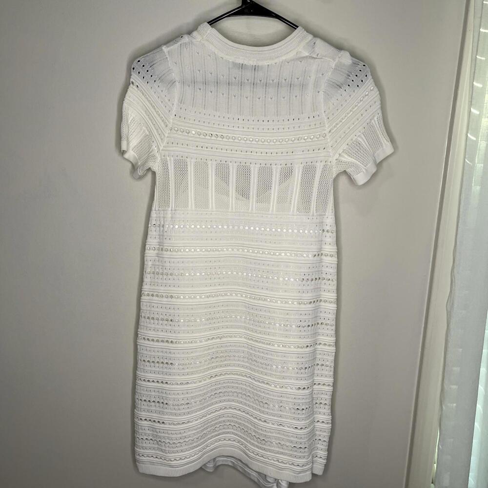Zara Dress White Crochet Knit Bodycon Mini Scoop Neck Lined Size Small - Picture 5 of 7